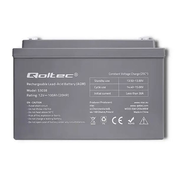 Акумулятор Qoltec AGM battery | 12V | 100Ah | max 1200A METON  12V 100AhVRLA фото