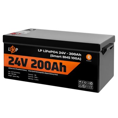 Акумулятор LP LiFePO4 для ДБЖ 24V (25,6V) - 200 Ah (5120Wh) (Smart BMS 100А) с BT пластик METON - 5120 фото